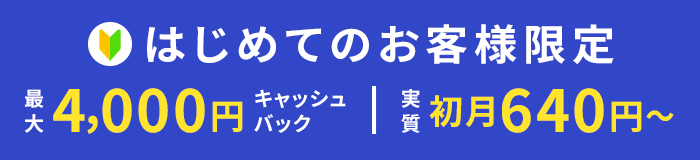 初めてのお客様限定 最大4000円キャッシュバック