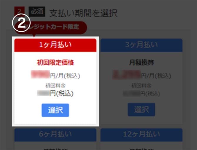 お支払い期間を選択している画面イメージ