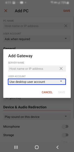 Use desktop user accountをタップ