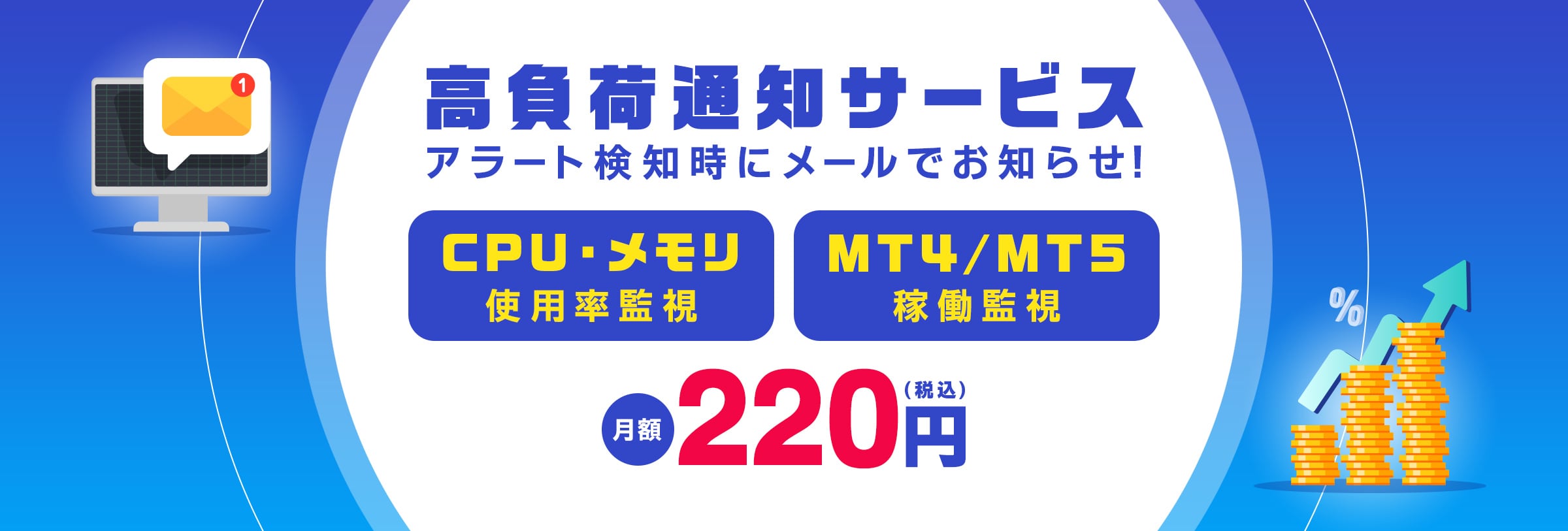 高負荷通知サービス サーバー稼働監視 月額220円（税込）