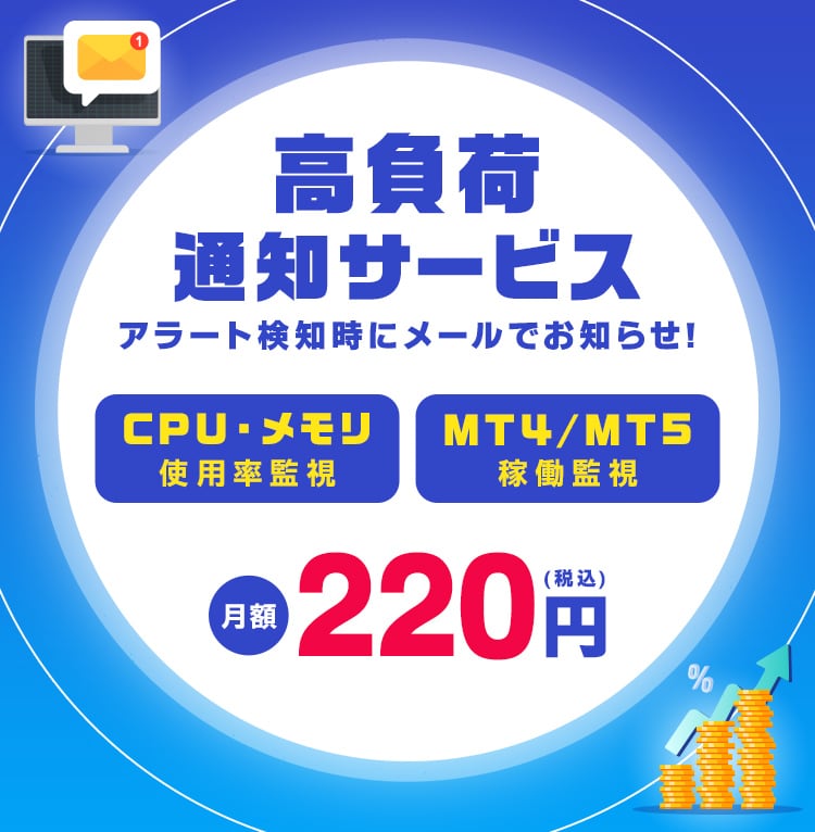 高負荷通知サービス サーバー稼働監視 月額220円（税込）